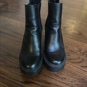 Madden Girl Black Leather Platform Ankle Boots